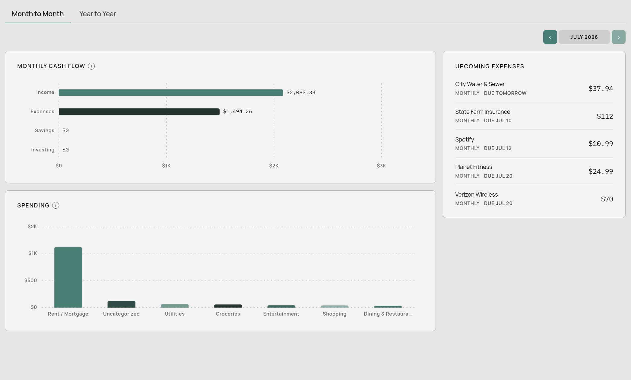 Aventurine home dashboard showing net worth and spending summary